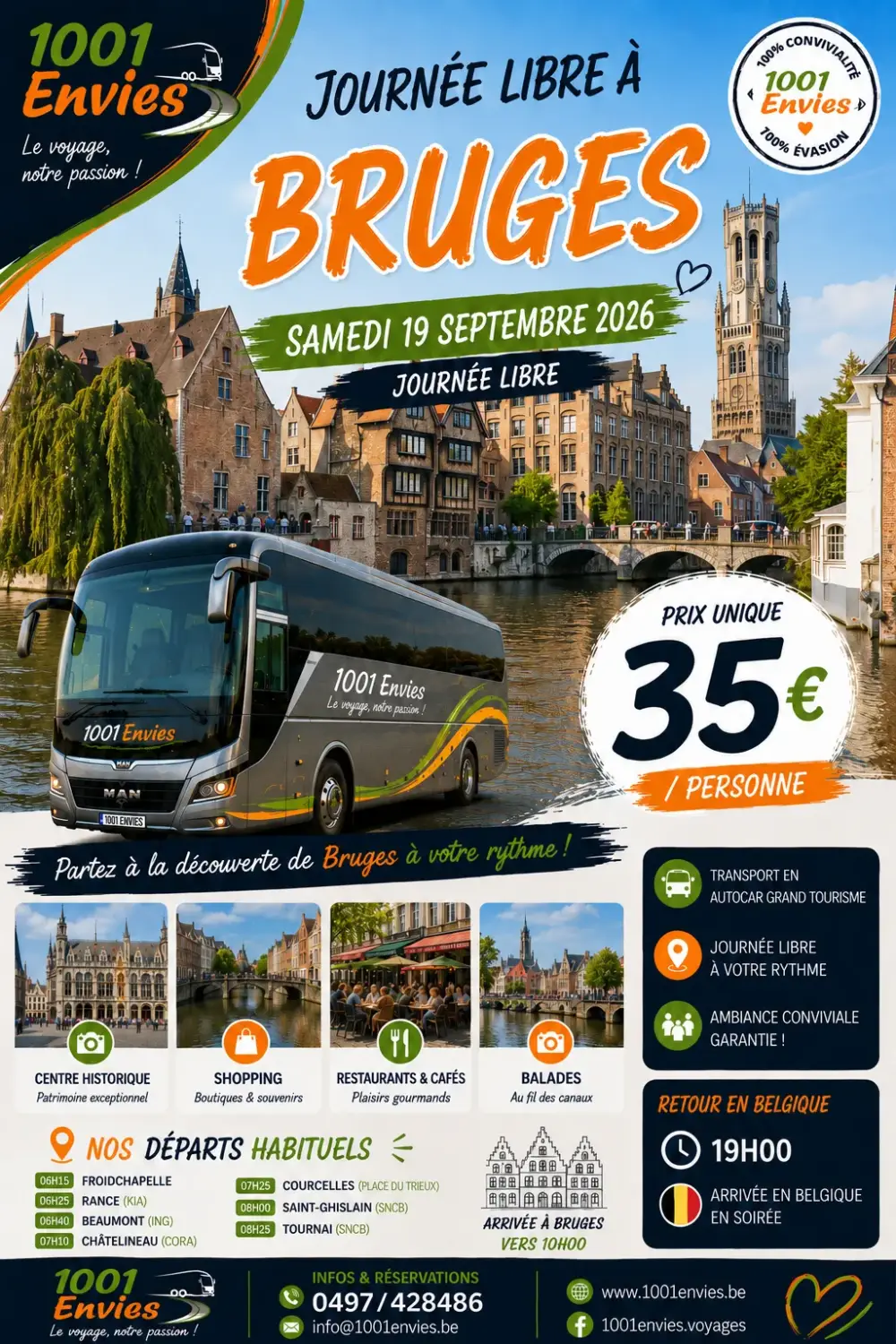 Journée libre a Bruges,  le 19 septembre 2026